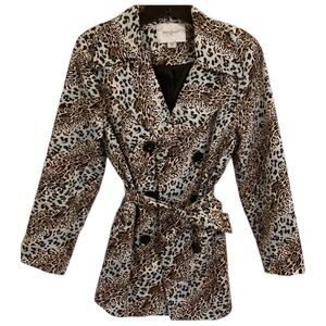 Jaclyn Smith Leopard Print Double Breasted Trench Coat Large